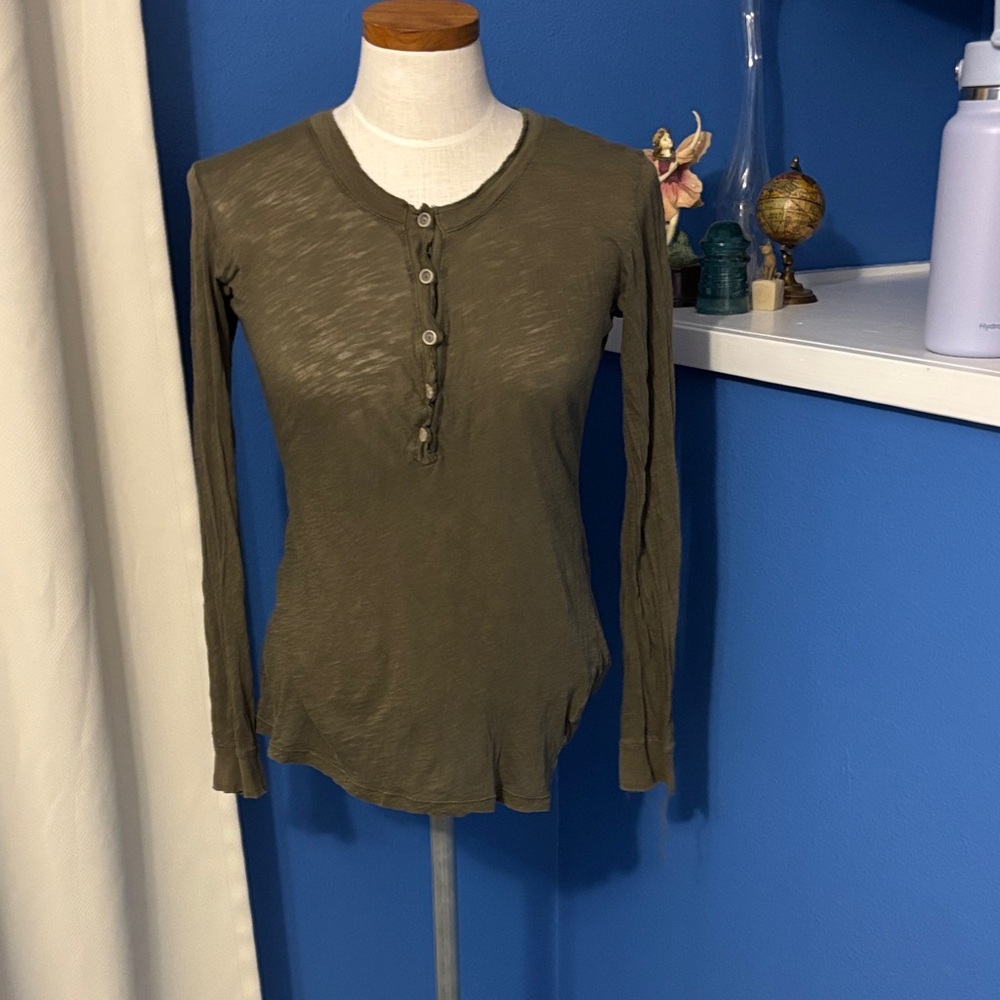 Olive Long Sleeve Henley Top